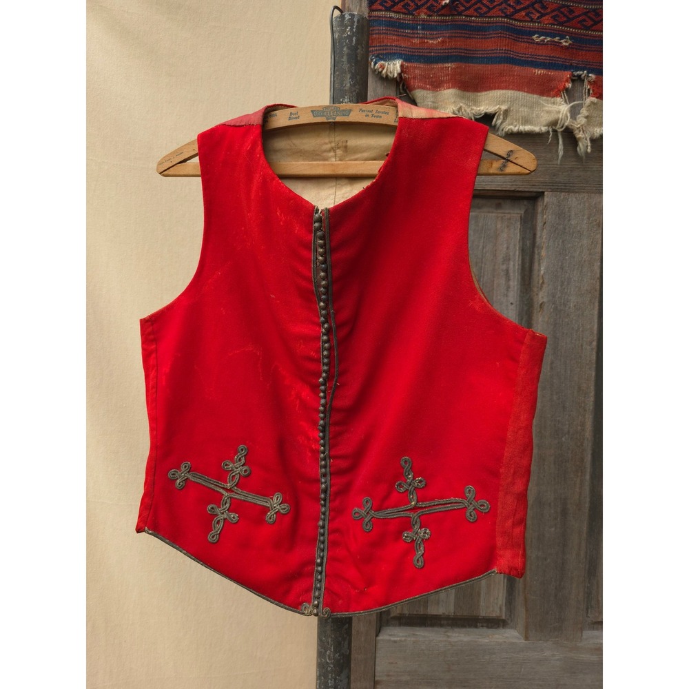 Vintage 1800s Red Waistcoat British Canadian Braided Trim Military Style